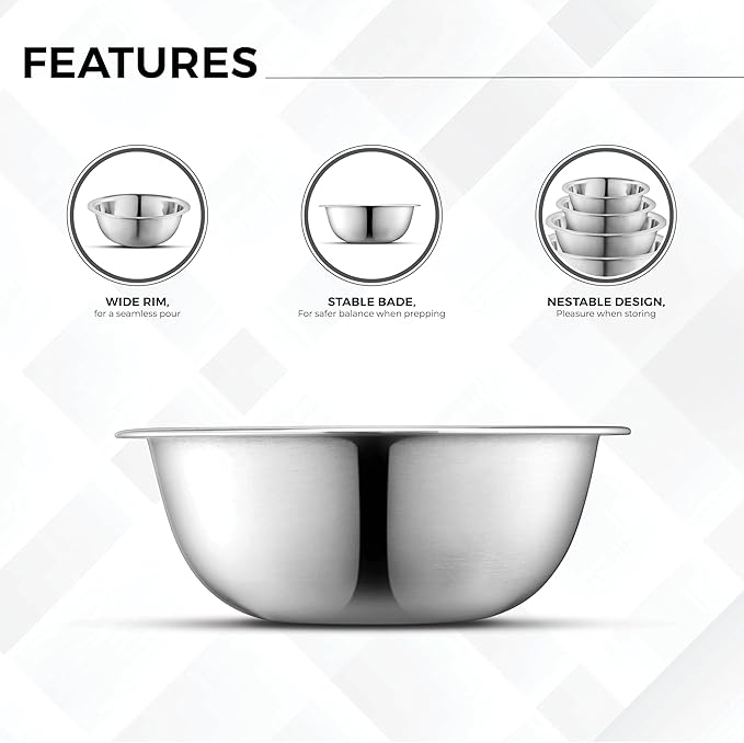 AVADOR Set of 6 Premium Stainless Steel Mixing Bowls Set, Space Saving Nestable - Image 5