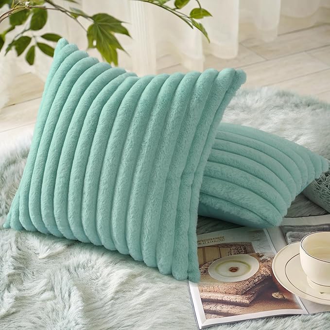 decorUhome Summer Cozy Faux Fur Throw Pillow Covers 22x22 Set of 2 Decorative - Image 2