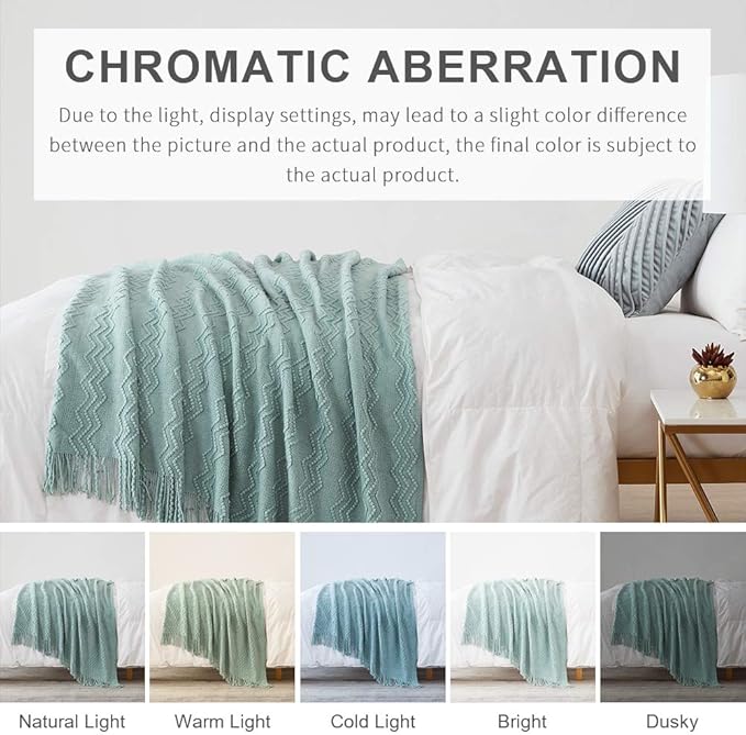 BOURINA Aqua Throw Blanket 50x60 Inches Throw Textured Solid Soft Sofa Couch - Image 7