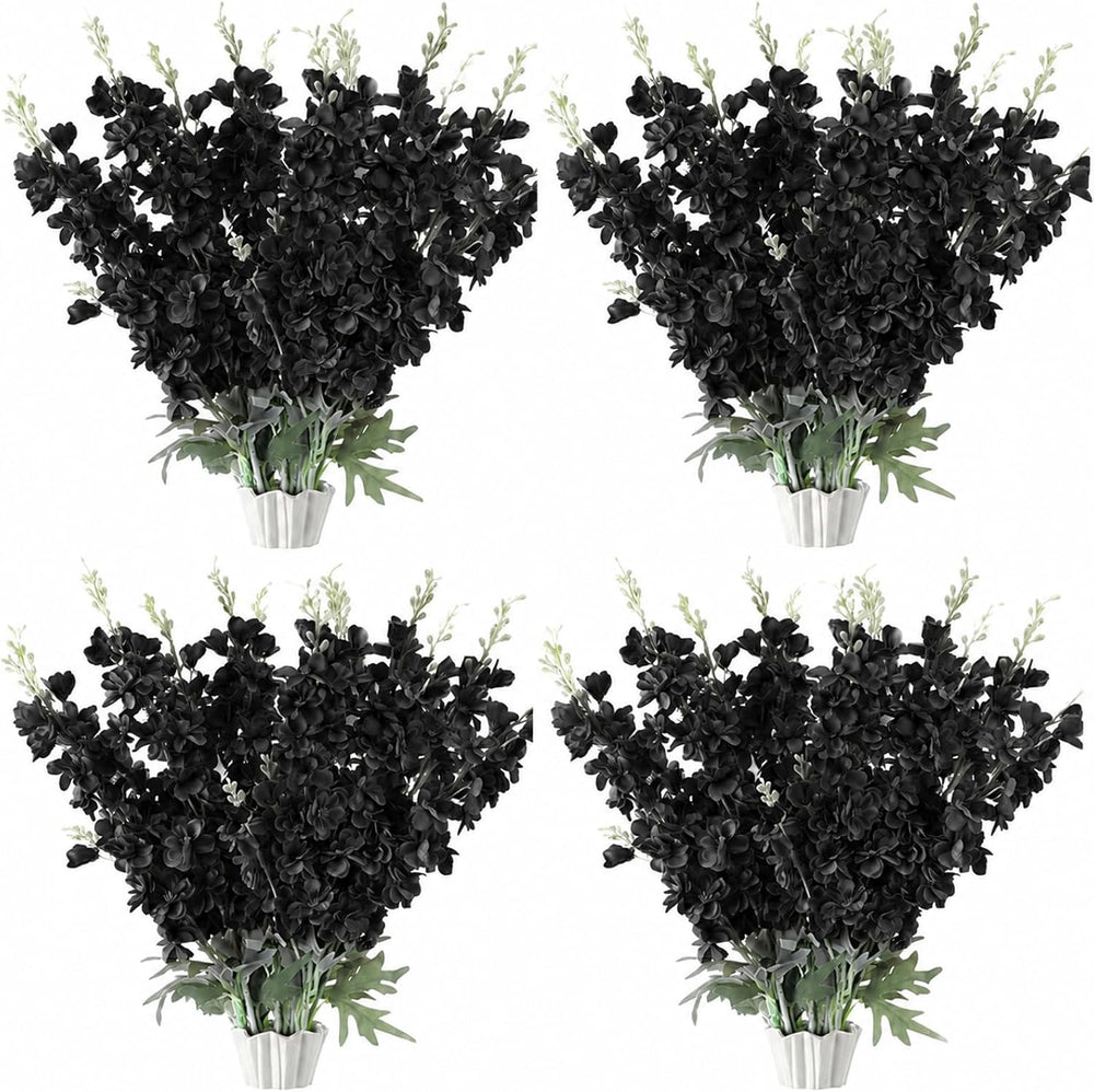 Thiccywoov 24 Pcs Halloween Black Delphinium Artificial Flower Bulk, 34.25"