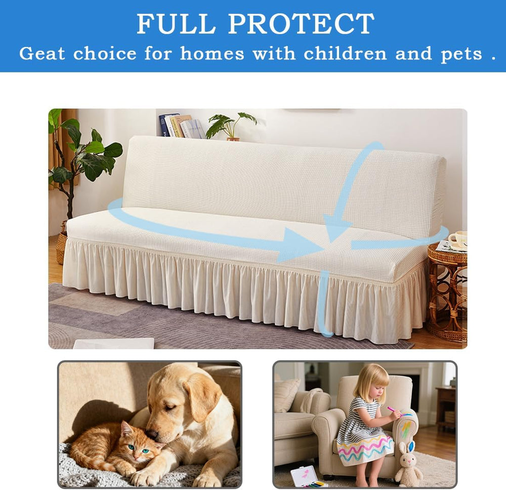 Futon Cover Slipcover Removable Armless Sofa Bed Slipcovers Full Size with Sk...