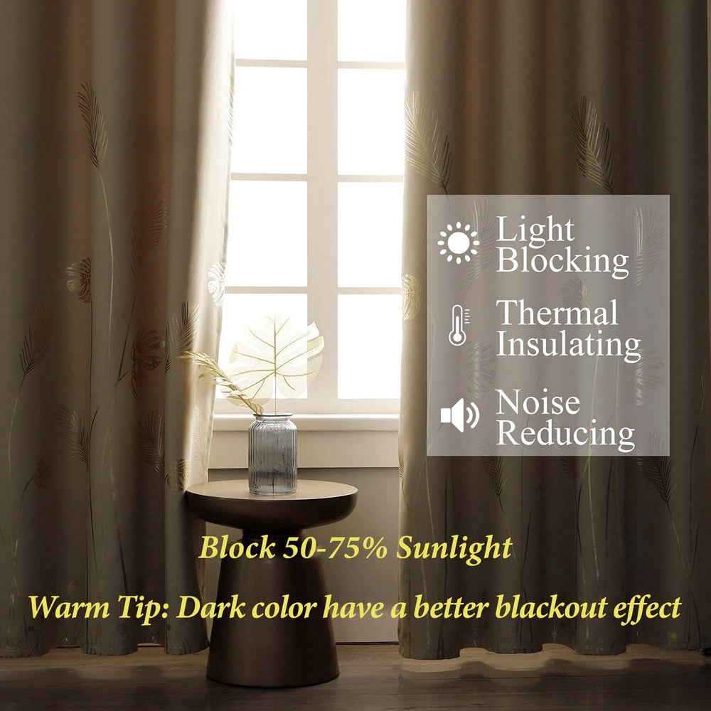 Beige Blackout Patterned Curtains for Living Room 52Wx84L