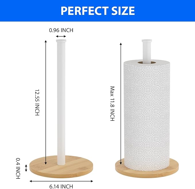 Wooden Paper Towel Holder Countertop, Non-Slip Base, Stainless Steel, - Image 2