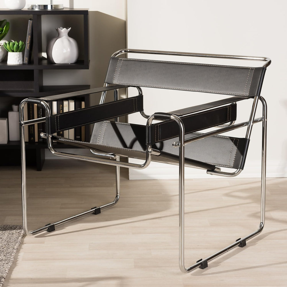 Baxton Studio Wassily Style Mid Centry Modern Accent Chair,Steel Frame and Fa...