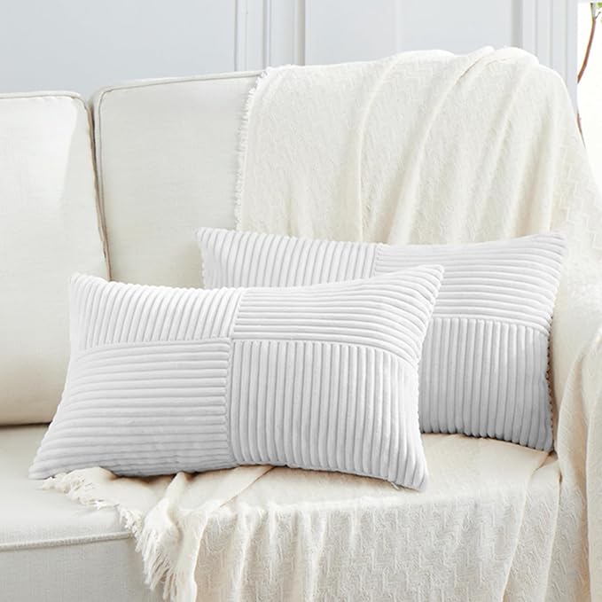 Fancy Homi 2 Packs White Lumbar Decorative Throw Pillow Covers 14x24 Inch by Fancy+Homi