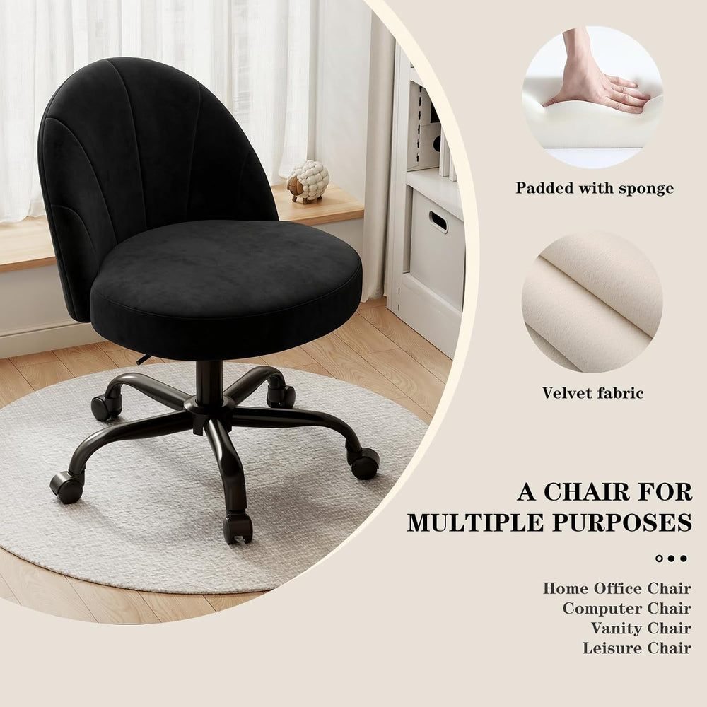 Vanity Chair, Comfy Celvet Swivel Desk Chair, Bedroom Vanity Office (Black) |...