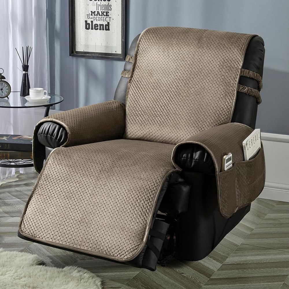 STONECREST Recliner Chair Cover, Water Resistant Velvet Quilted Slipcover, St...
