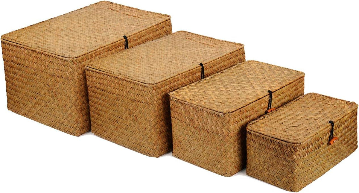 wicker baskets with lids, natural seagrass storage baskets, main product view