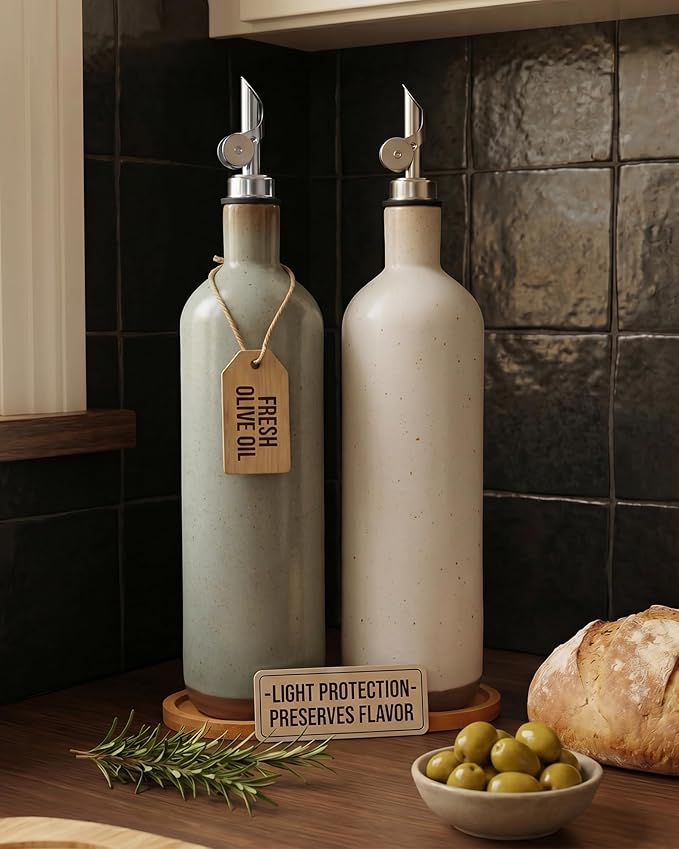 18 oz Stonaeware Olive Oil Dispenser Bottle, 500 ml Ceramic Oil Bottle - Image 4