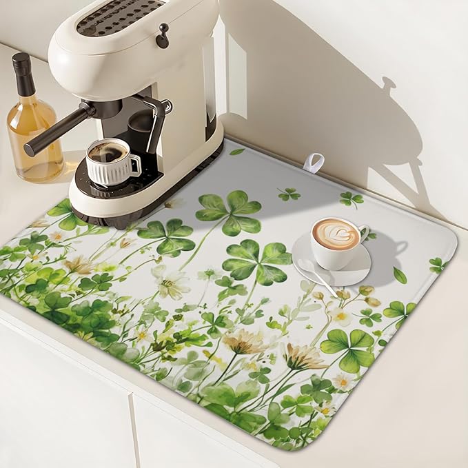 St Patrick's Day Dish Drying Mat 16 x 18 Inch Green Clover Dish Drainer Rack - Image 7