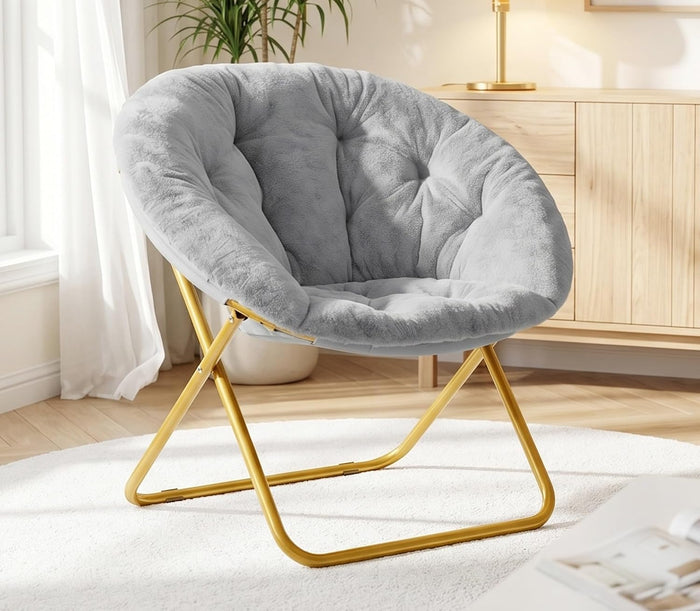 Saucer Chair for Adults, Faux Fur Moon Chair for Bedroom and Dorm