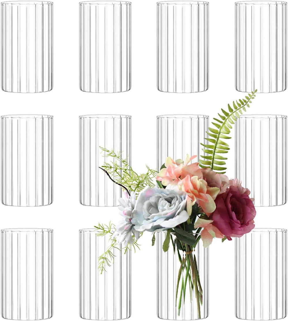 12Pcs Glass Cylinder vases for Centerpieces, 6 Inches Clear Ribbed Bud Vases ...