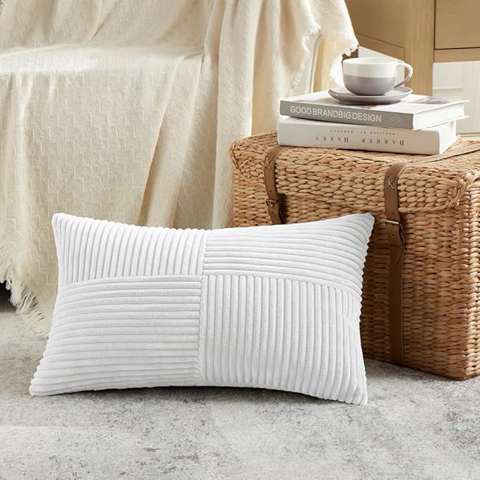 Fancy Homi 2 Packs White Long Lumbar Decorative Throw Pillow Covers 16x24 Inch - Image 2