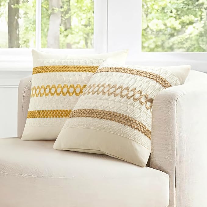 MIULEE Set of 2 Mustard Yellow Boho Decorative Pillow Covers 18x18 Inch - Image 7