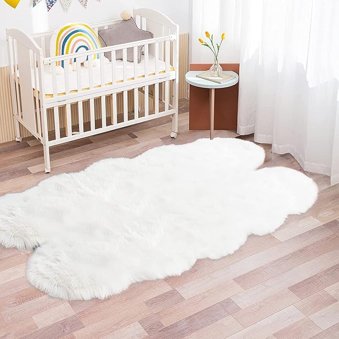 Latepis Sheepskin Rug 4X6 White Faux Fur Rug - Image 3
