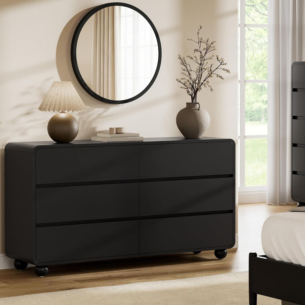 6 Drawer Dresser for Bedroom, 55" Wide Chest of Drawers, Black