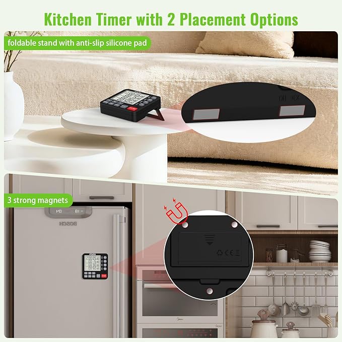 Digital Dual Kitchen Timer, 4-Channel Magnetic Countdown Timer - Image 4