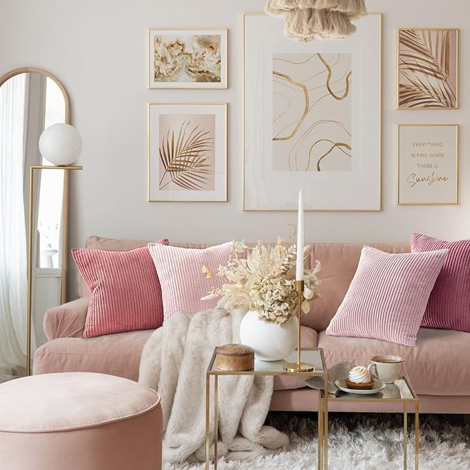Topfinel Pink Throw Pillows Covers 20x20 Inch Set of 4, Farmhouse Corduroy - Image 4