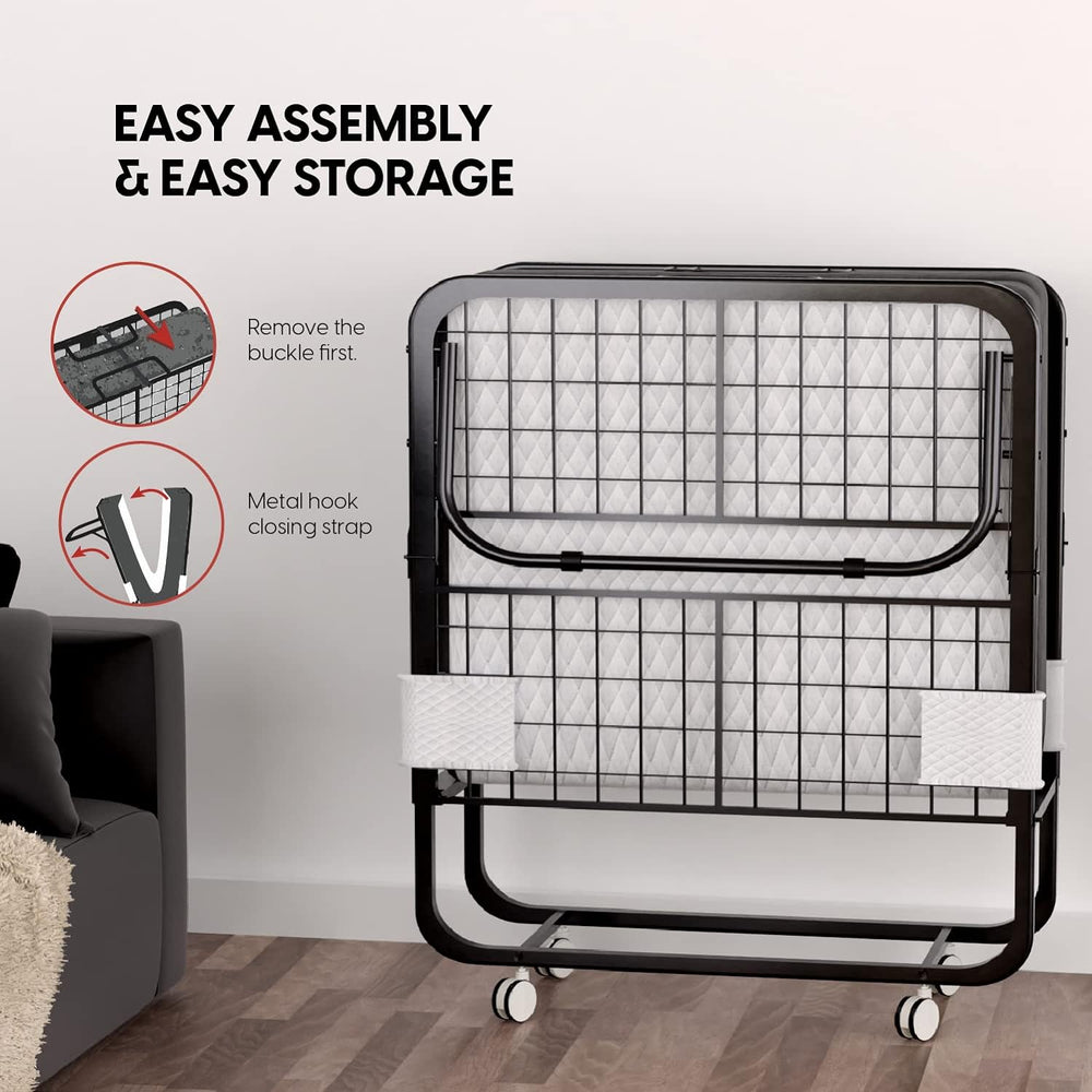 EconoHome Folding Bed with Mattress - 75x31 Cot Size Frame - Portable Rollawa...