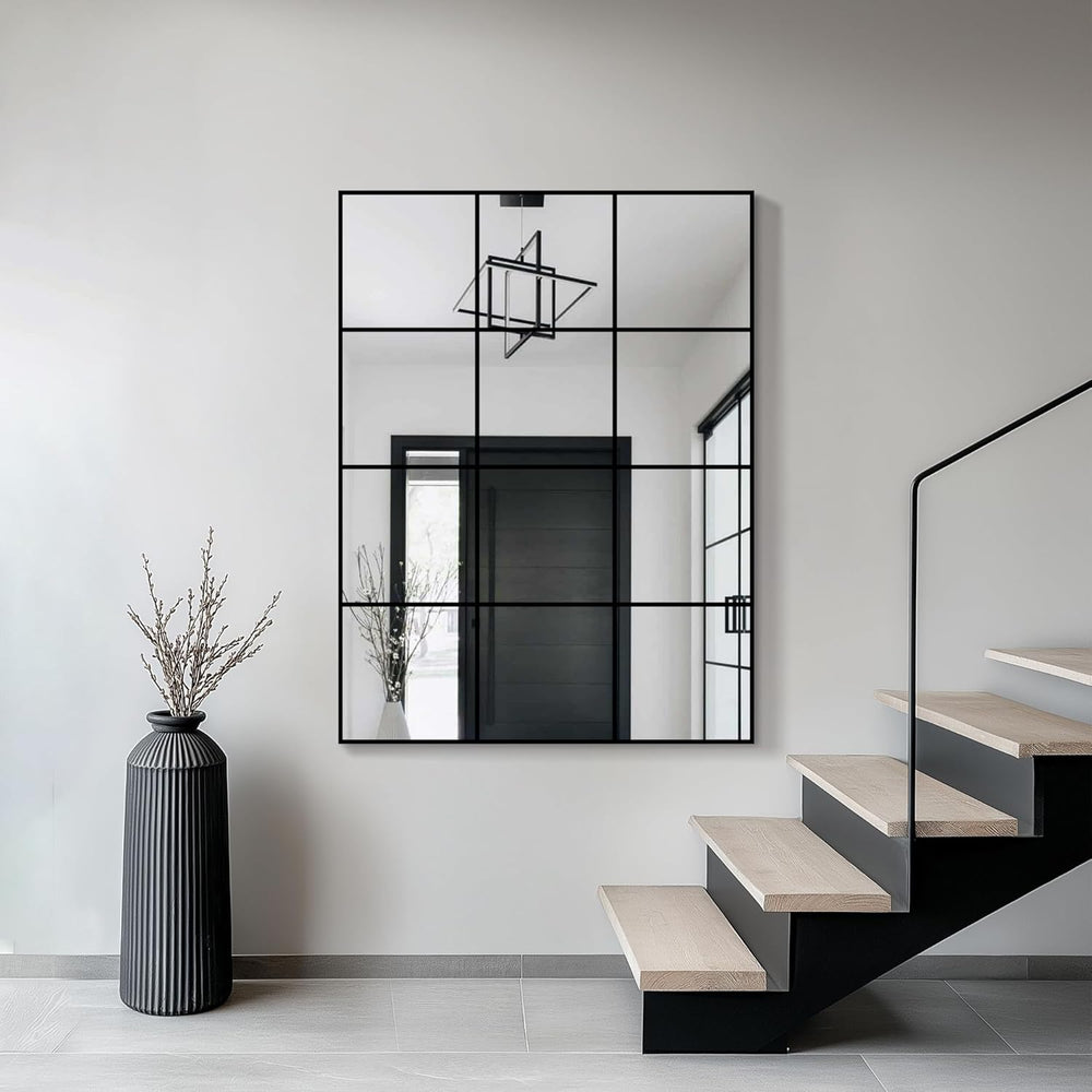 Window Pane Wall Mirror with Metal Frame 40"x30" Black