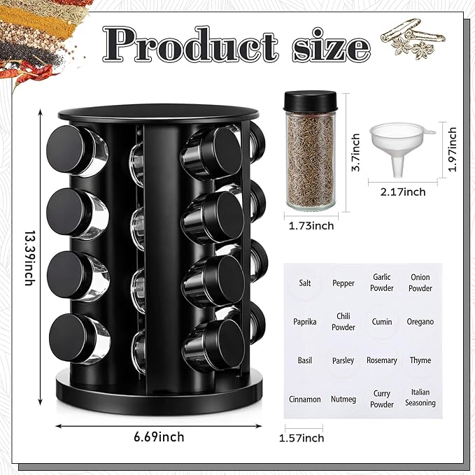 Yungyan Black Rotating Spice Rack Seasoning Organizer