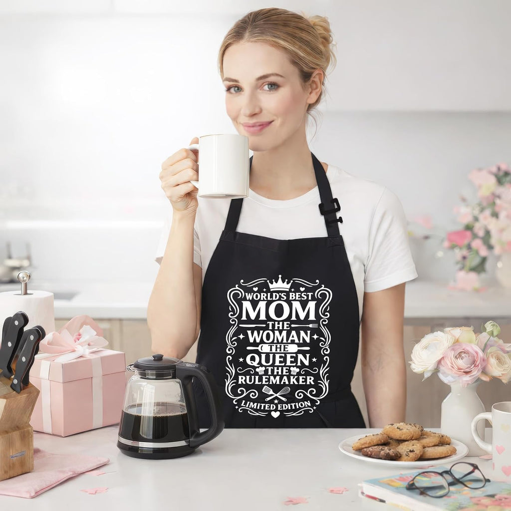 Funny Aprons for Mom, Kitchen Cooking Apron with 2 Pockets for Mother | Cute Baking Apron for Mum, Retirement Birthday Gift for Mother Wife Stepmom