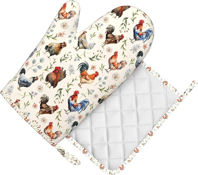 Cute Chicken Oven Mitts and Pot Holders Set, Heat Resistant & Non-Slip Silicone - Image 3