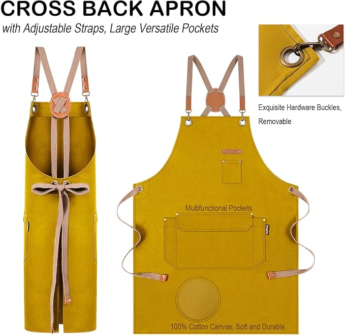 Chef Apron for Men Women with Gift Box Pack, Cross Back Apron with Pockets for - Image 3