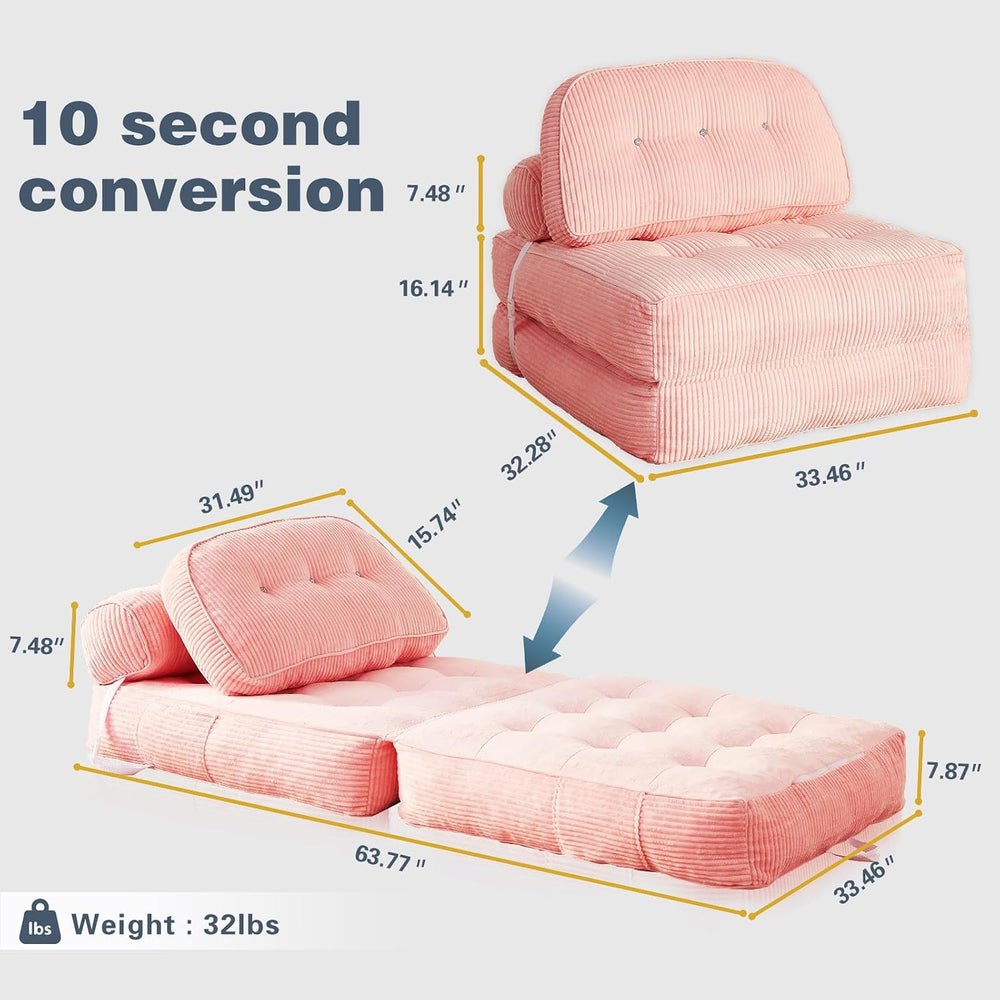 Futon Sofa Bed Chair - Convertible Sleeper Bed for Small Space, No Assembly R...