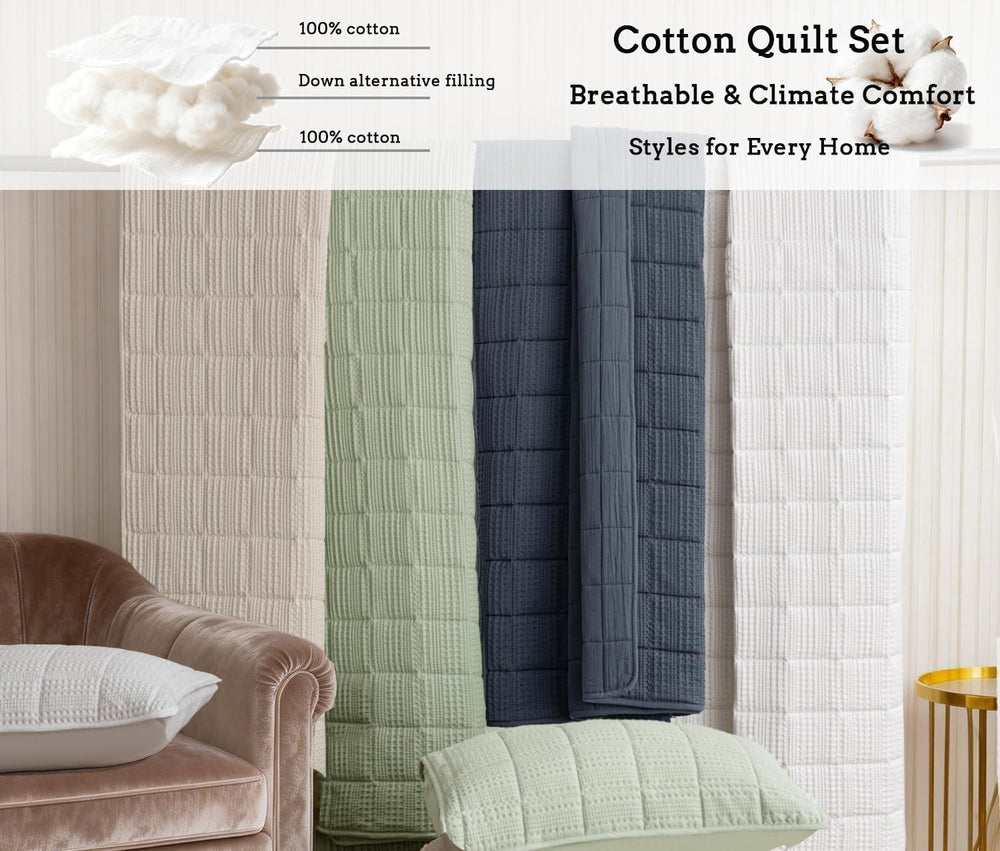 Quilt Queen Size Set 90x98 Cotton Waffle Bedspread