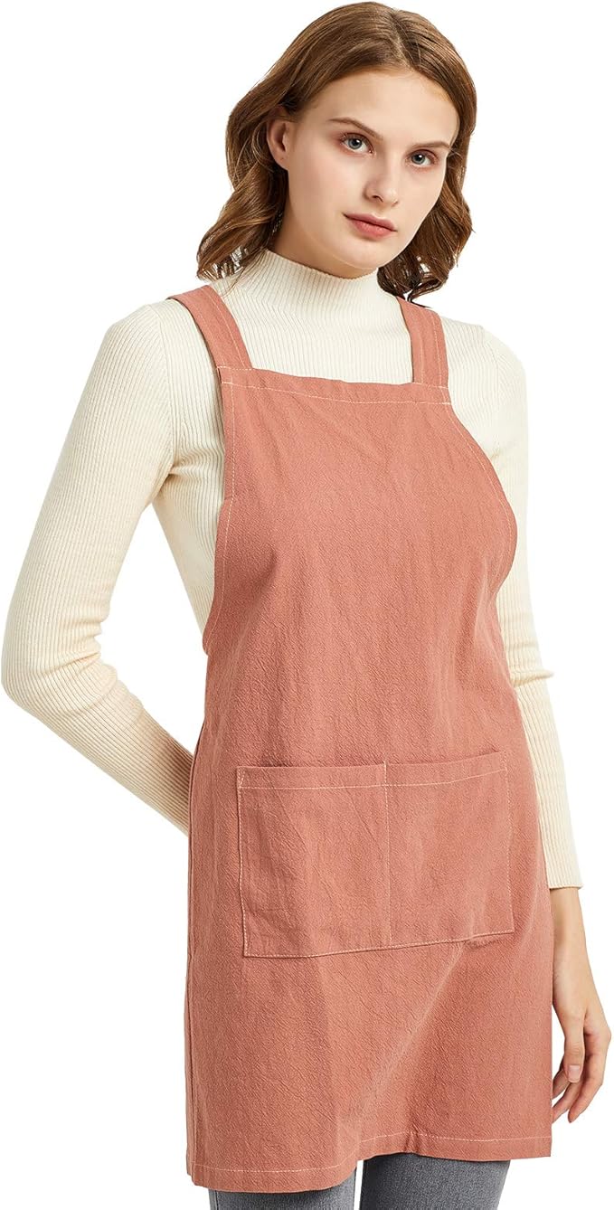 ELEZAY Aprons for Women with Pockets Plus Size Comfort Cross Back No Tie Cotton by ELEZAY