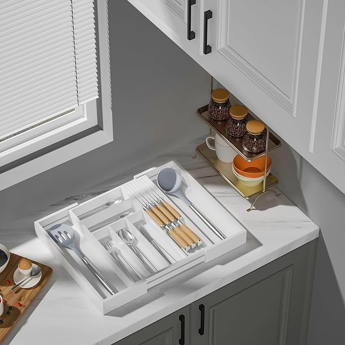 TIOPGHAD Bamboo-Silverware-Drawer-Organizer-Kitchen, Expandable Utensil Holder