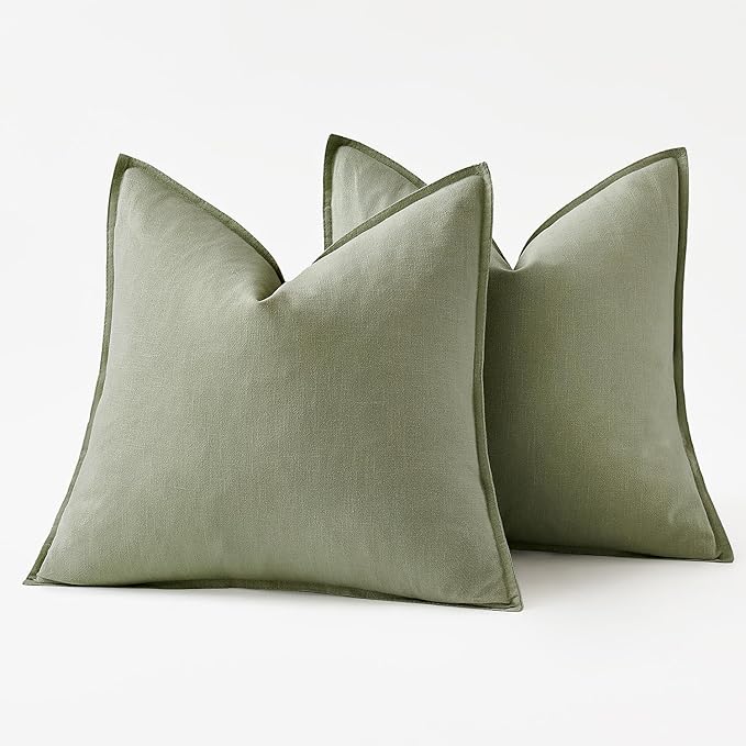 MIULEE Decorative Linen Euro Sham Pillow Covers 26x26 Sage Green Boho Farmhouse - Image 6