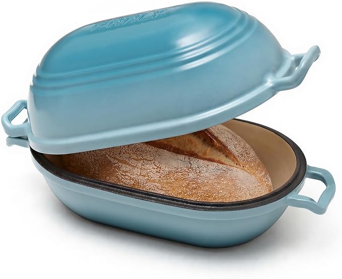 Enameled Cast Iron Dutch Oven for Sourdough Bread Baking, 11 x 7 Inch Oval Cast by FRRLY