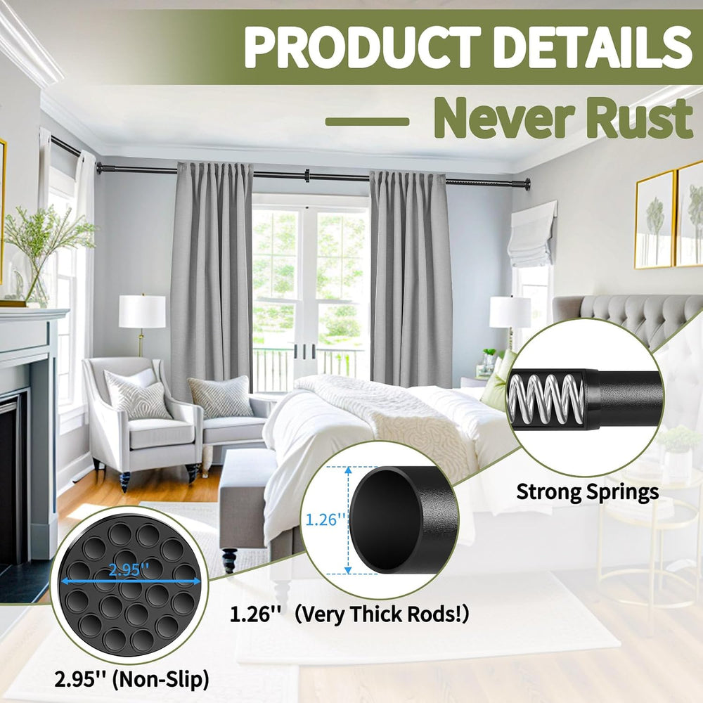 Tension Curtain Rod 51-165In(4.25-13.75Ft), Extra Long Outdoor Curtain Rod No...