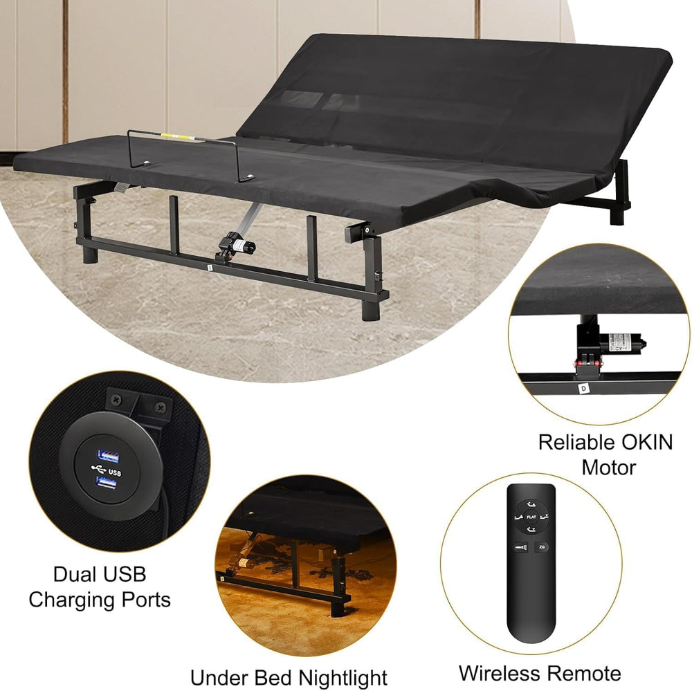 KEIKI King Adjustable Bed Frame with Remote, Head & Foot Incline, Zero Gr...