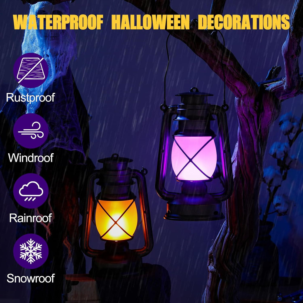 2 Pcs Halloween LED Lantern Rechargeable Flickering Flame Remote