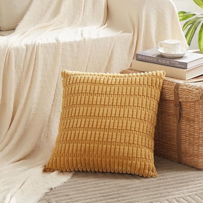 Fancy Homi 4 Packs Mustard Yellow Decorative Throw Pillow Covers 16x16 Inch - Image 2