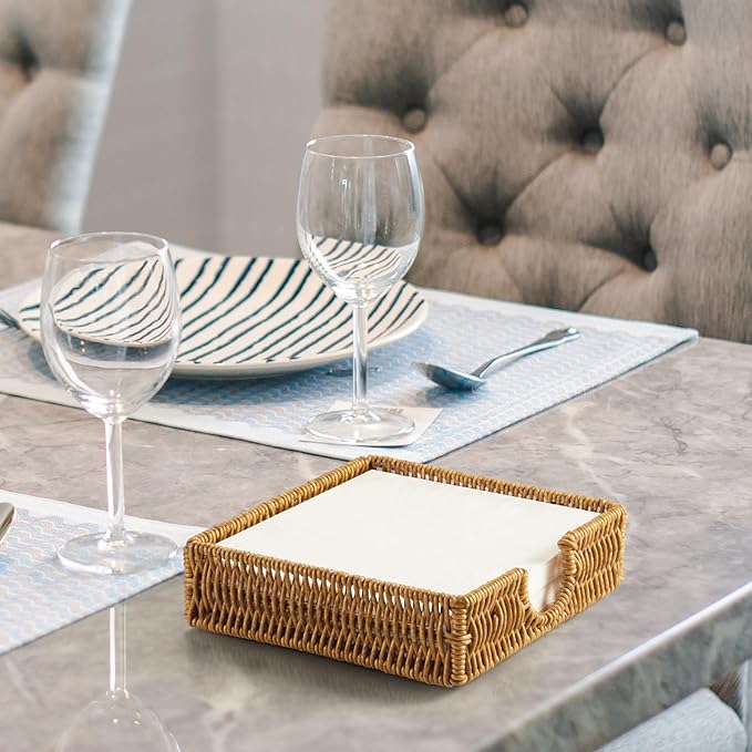 Napkin Holder for Table, Woven Wicker Synthetic Rattan Napkin Holders For Paper - Image 5