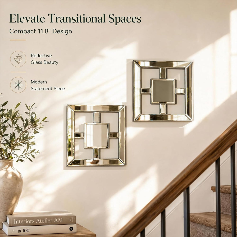 Square Decorative Wall Mirror 12 x 12 Inch, Silver Frameless Mirror Wall Deco...
