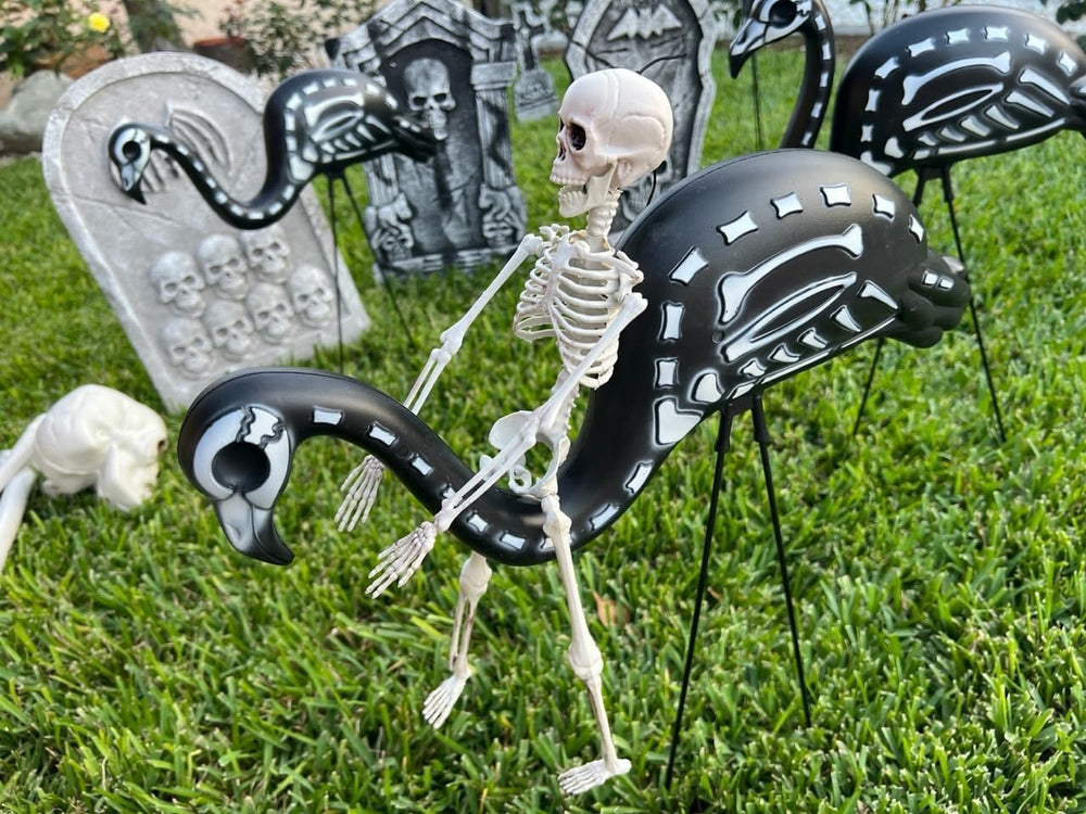 4-Pack Halloween Black Flamingo Skeleton with 4-Pack 16" Posable Skeletons