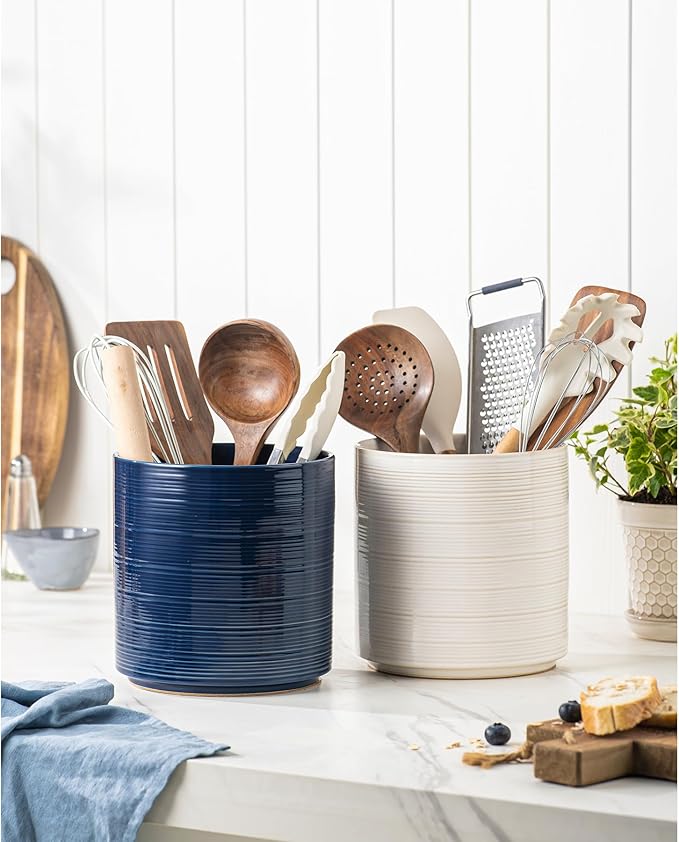 Large Utensil Holder for Kitchen Counter, 7.3” Ceramic Cooking Utensil Crocks - Image 6