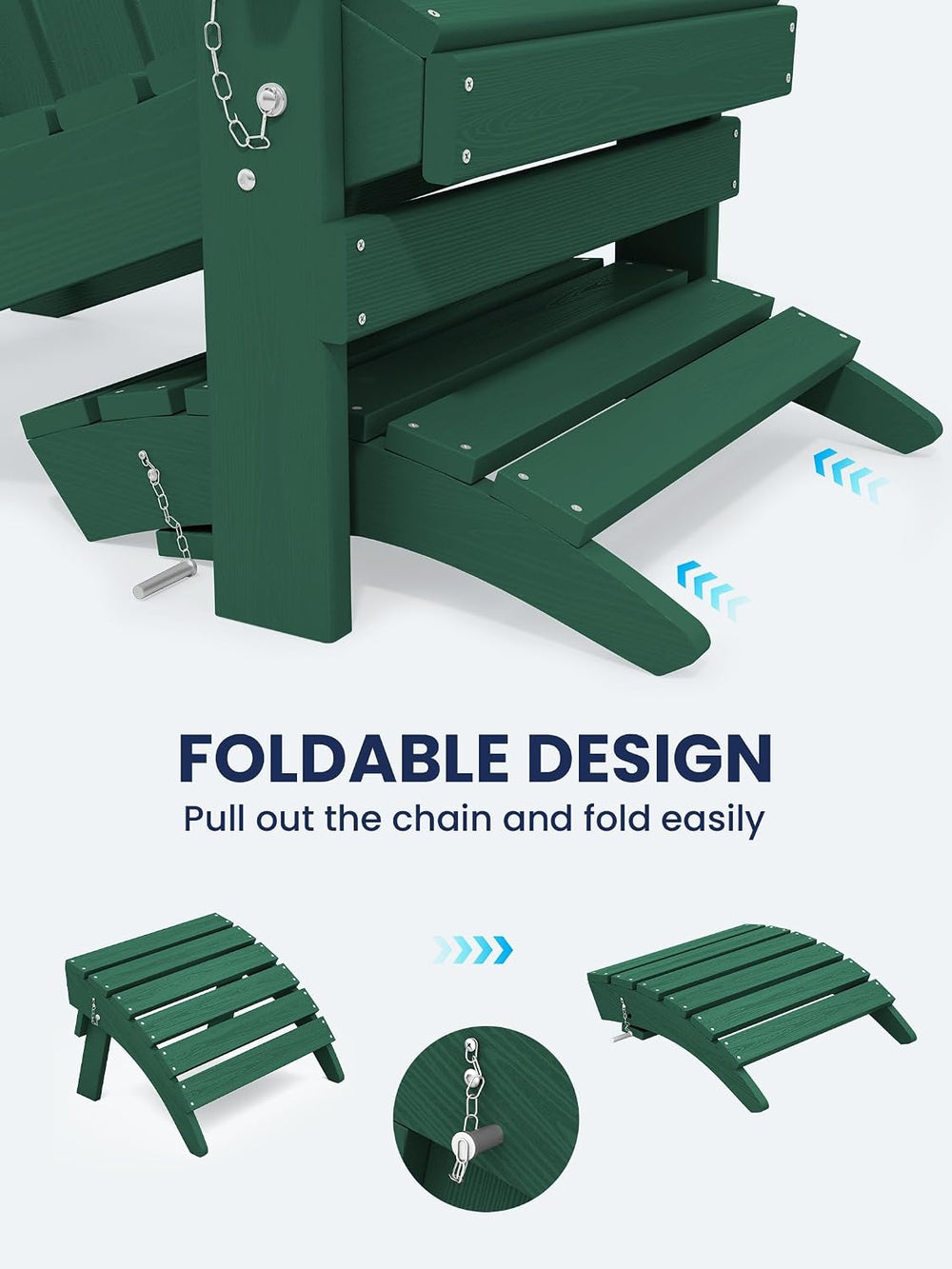 KINGYES Folding Adirondack Ottomans Set of 2 for Adirondack Chair, Green