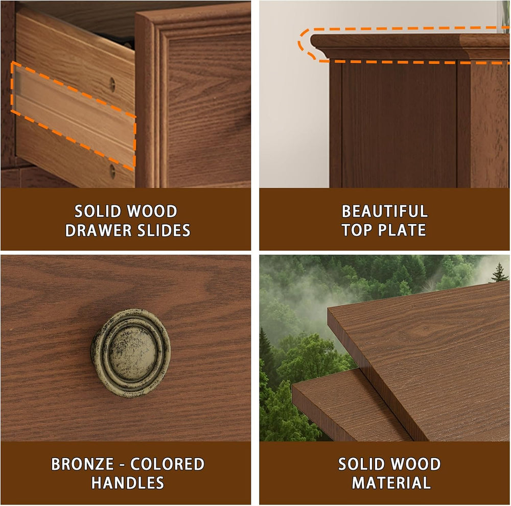 IKENO Solid Wood Nightstand with Charging Station, Farmhouse End Table with 2...
