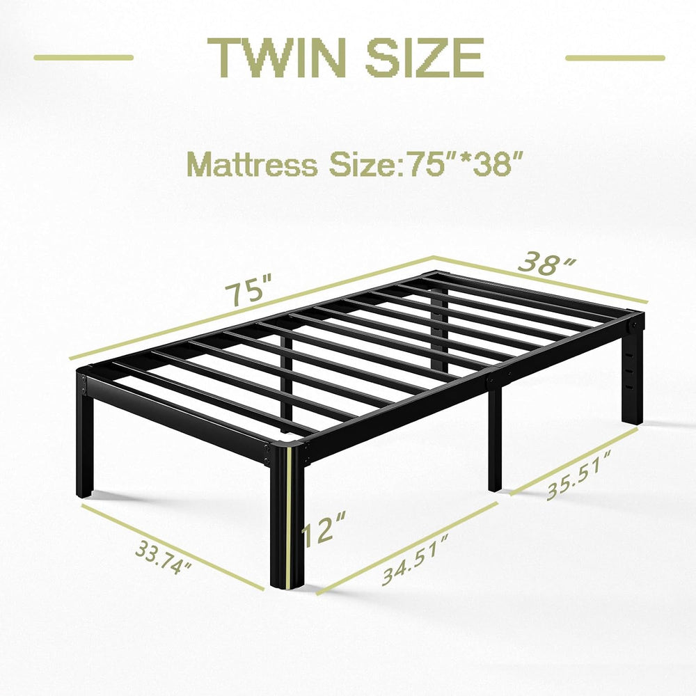 KERAMIK 12 Inch High Twin Bed Frames No Box Spring Needed, Metal Bed Frame Tw...