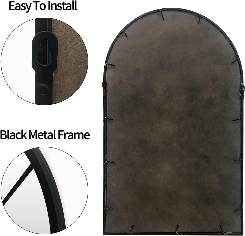 HQiJun Black Arched Window Mirror, Farmhouse Decorative Wall Mirrors for Livi...