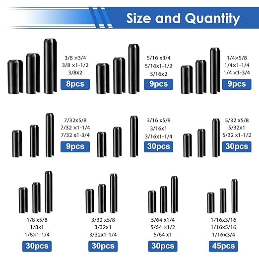 230Pcs Roll Pin Set SAE 1/16 5/64 3/32 1/8 5/32 3/16 7/32 1/4 5/16 3/8 Inch - Image 2