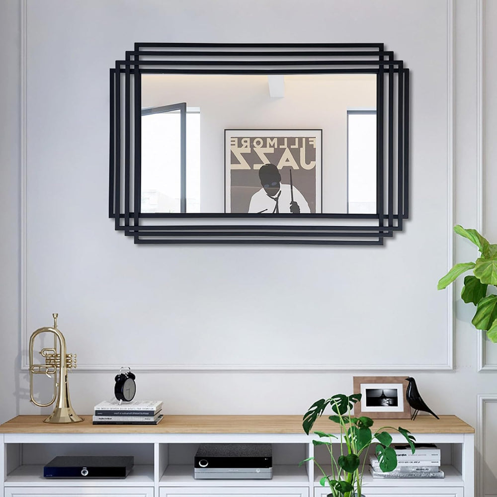 36"x24" Rectangle Decorative Mirror with Black Geometric Frame