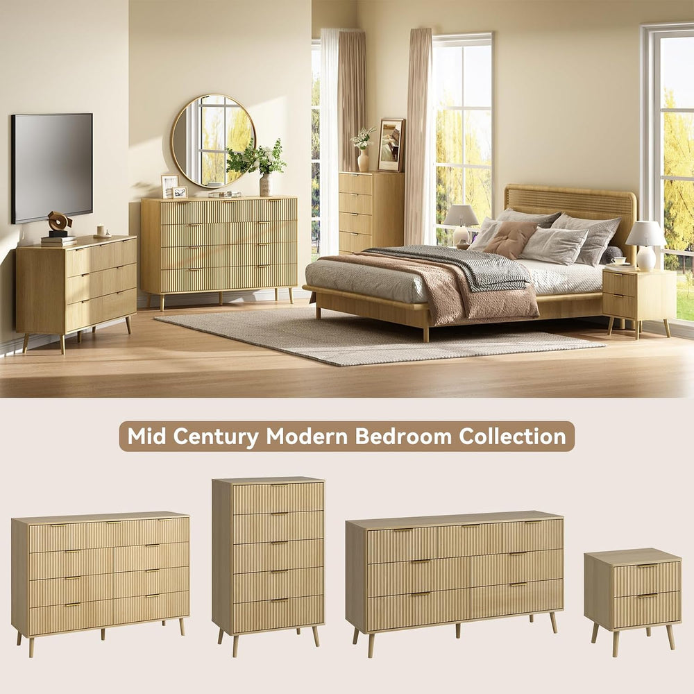 CARPETNAL Fluted Dresser and Nightstand Sets for Bedroom, 3 Pcs Bedroom Set, ...