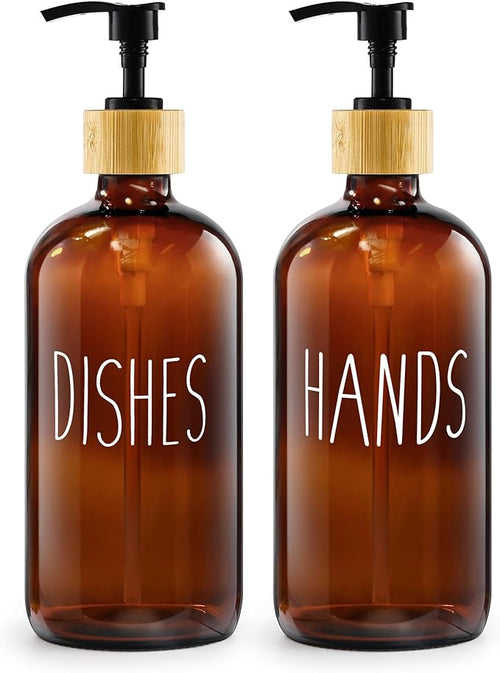 2 Pack Soap Dispenser, 17 Oz Refillable Glass Soap Dispenser by Kaishun